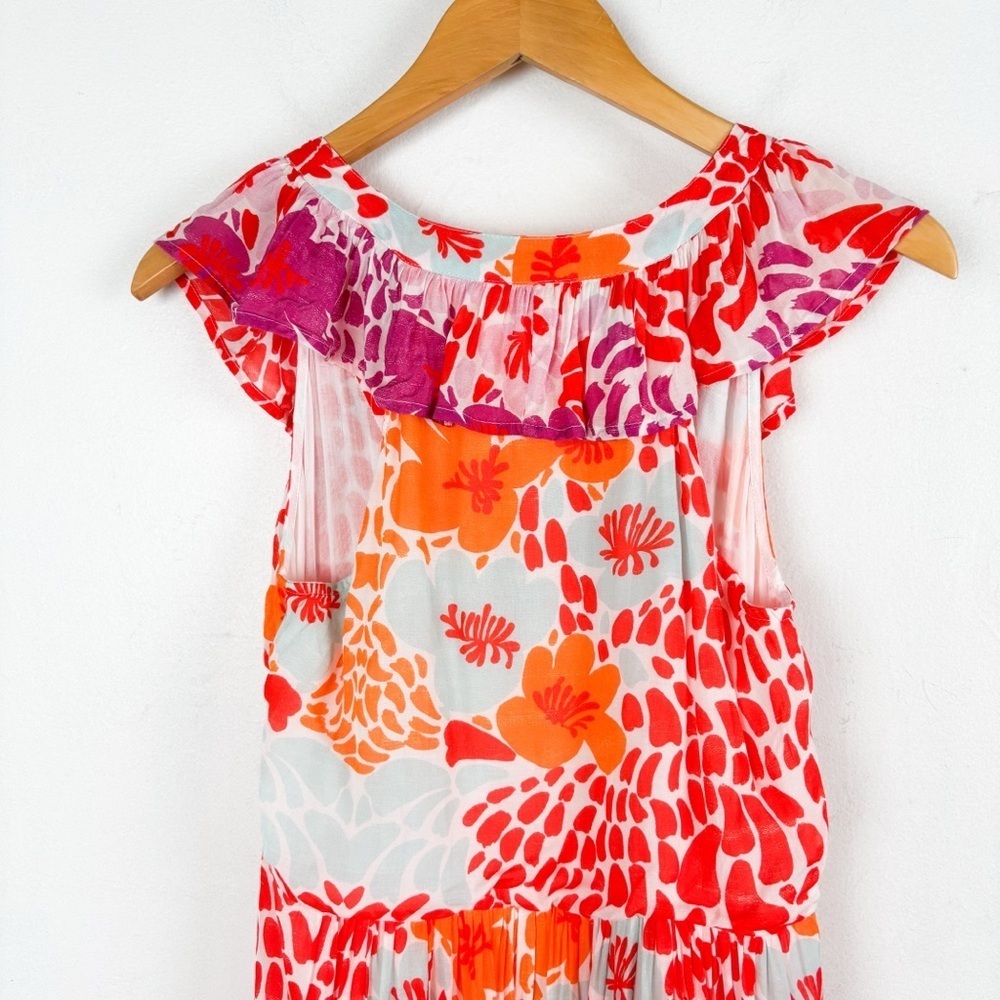 Oliphant Orange Antigua Ruffle V-Neck Tiered Cotton Maxi Dress Sz XS - Picture 5 of 11